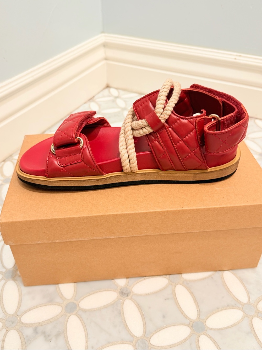 Alohas x Anthropologie Hook-Loop Braided Lipstick Red Leather Rope Sandals 39 8 - Picture 8 of 15